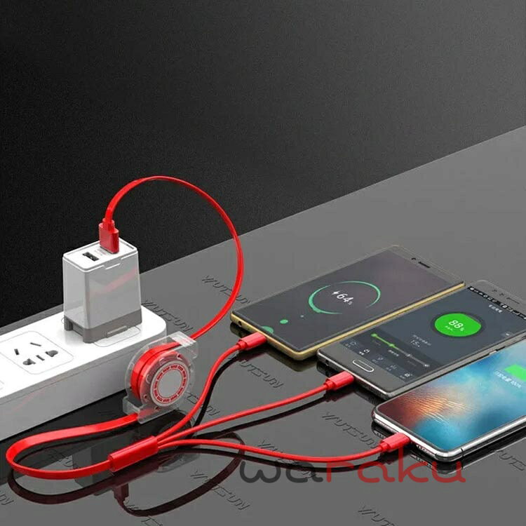 3in1充電ケーブル 巻き取り ライトニング USB Type-C 充電ケーブル 1本3役 1m 送料無料 両面挿し 急速充電 断線防止 耐久性 全機種対応 収納便利 長さ調整可能 iPhone 充電ケーブル 三台同時充電可能 3