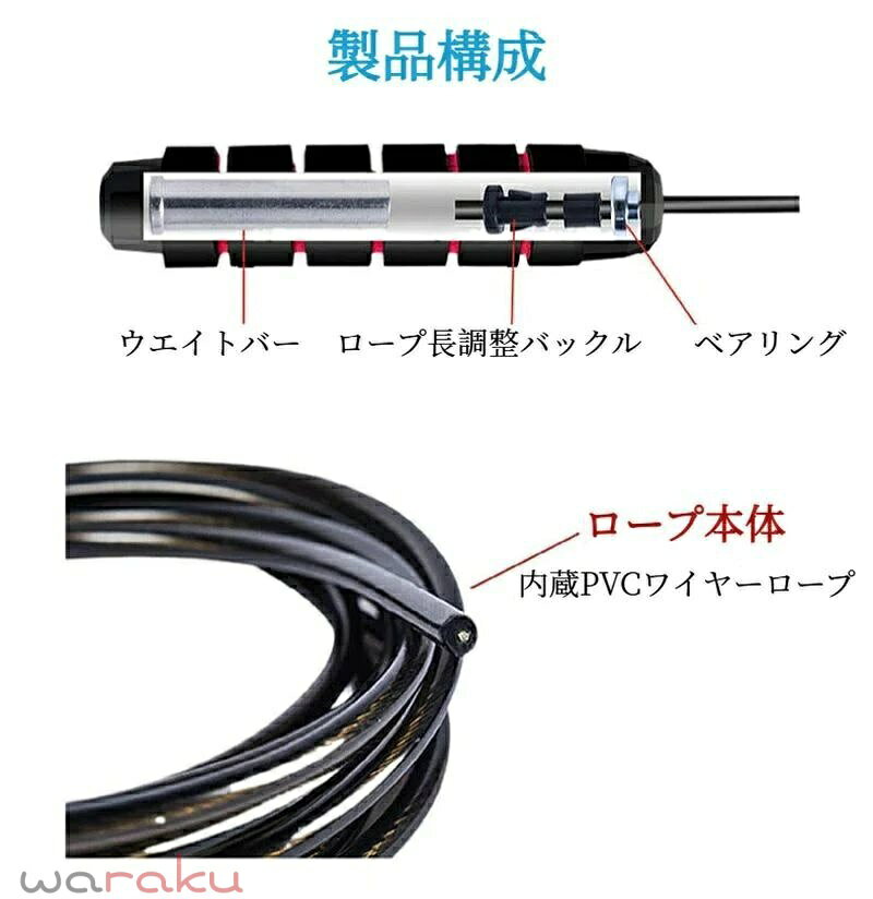 縄跳び 大人用 トレーニング用 跳ぶだけで鍛える 絡みにくく飛びやすいモデ 2