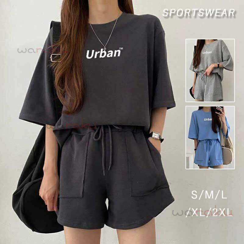 スポーツウェア レディース 2点セット 上下セット 女性 女子 Tシャツ+ショートパンツ ルームウェア 部屋着 セットアップ Tシャツ パーカー ショートパンツ...