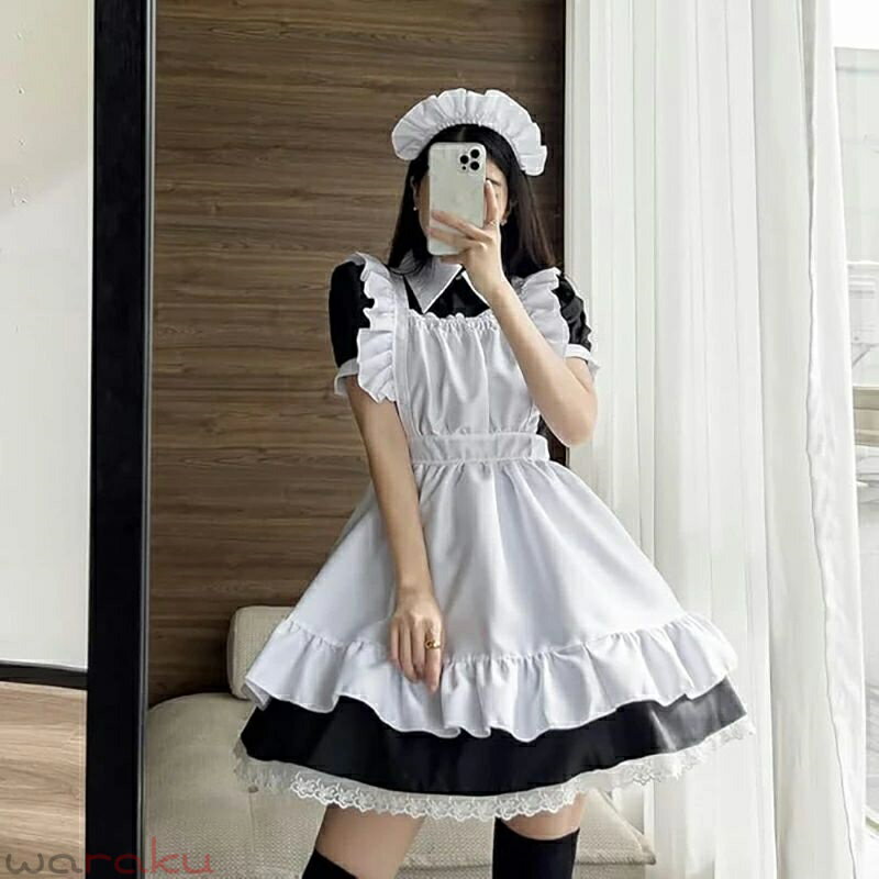 メイド服 3点セット レディース 可愛い ロリータ ゴスロリ ハロウィン コスプレ 仮...