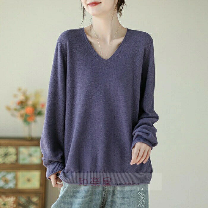 Rakuten - 【2点600円割引】ニットセーター レディース トップス vネック ニット ニットカットソー セーター 長袖 プルオーバー ニットチュニック チュニック キレイめ 春 秋 冬 インナー 大きいサイズ 体型カバー ゆったり カジュアル 大人可愛い 無地 パープル オフホワイト
