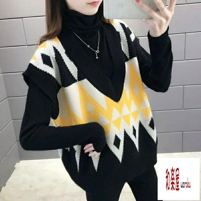 乐天商城 - 【2点600円割引】ニットベスト レディース 秋冬 40代 ベスト トップス ニットソー チェック柄ベスト アップ ゆったりセーター 着痩せ 韓国風 大人可愛い オシャレ