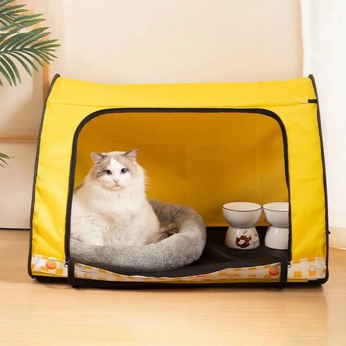 ペットゲージ Sサイズ イエロー 果物 プリント 折りたたみ メッシュ 通気性 遊び場 ドライブ キャンプ ..