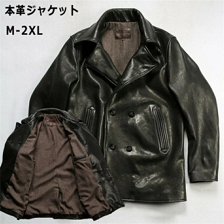 Leather Jacket - 【2点600円割引】本革ジャケット フライトジャケット レザージャケット 革ジャン 本革 革ジャケット レザーコート メンズ 父の日 高品質 防風 防水 防寒 襟をめくって2列に並んだ牛の角ボタン