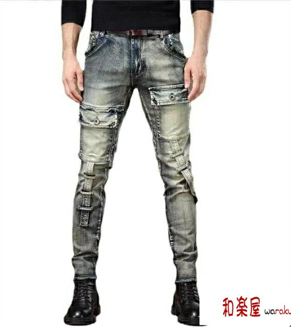 メンズ デニムパンツ ジーパン ジーンズ カーゴパンツ ボトムス 長ズボン 作業ズボン ワークデニム ジョガーパンツ