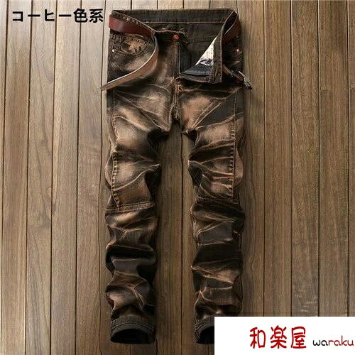 【2点600円割引】ゆったり バイクパンツ ビンテージ ストリート系 ダメージジーン...