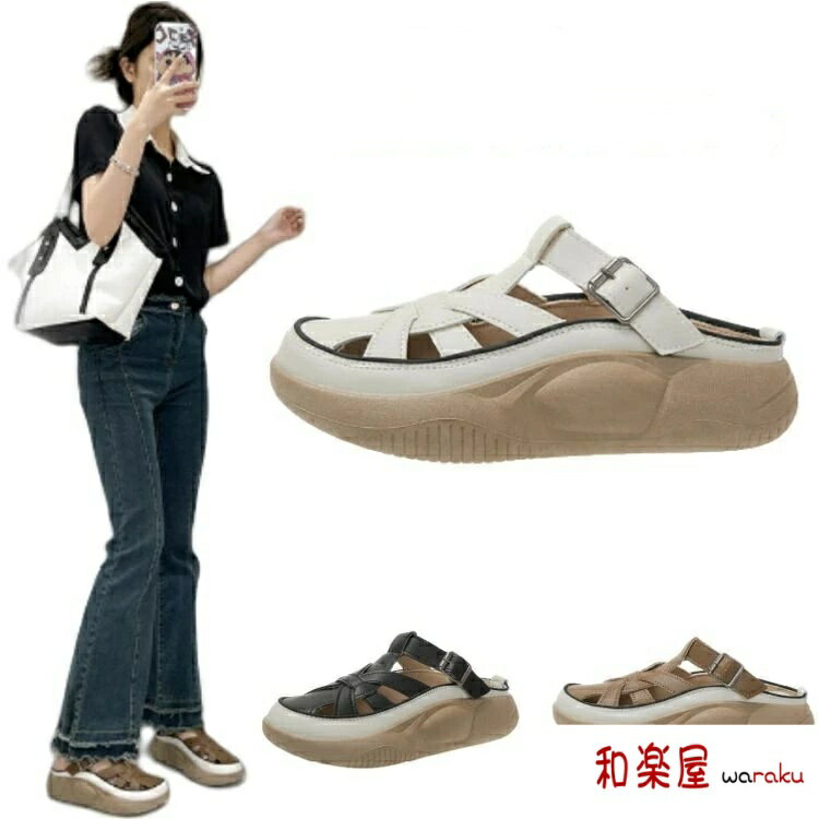 幅広 美脚効果 滑り止め 厚底サンダル 身長アップ スリッポン 前塞がり サンダル 軽量 レディース サボサンダル 厚底