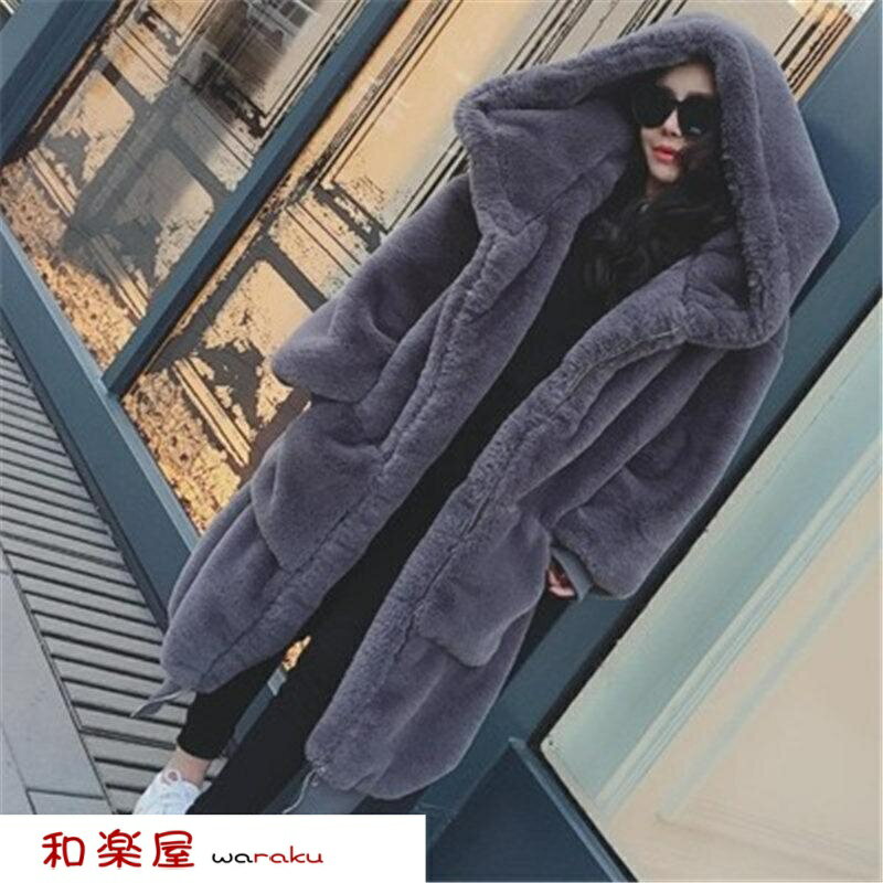 【2点600円割引】ファーコート レディース 暖かい ボアジャケット 秋冬 フード付 ロング丈 ゆったり ボリューム もこもこ ふわふわ 防寒 厚手 保温 体型カバー