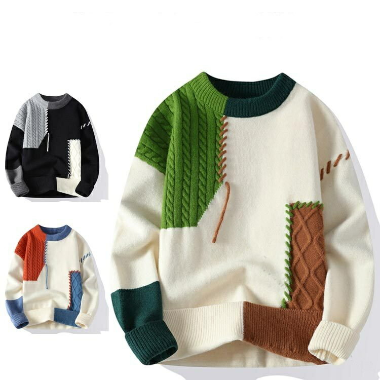 ビッグシルエットでゆったりと着こなせる配色ケーブルニット。ケーブル柄の切り替えがアクセントになり、無地でありながらも存在感のあるアイテムです。肩幅、身幅に余裕を持たせたオーバーサイズで、合わせるだけでトレンド感のあるコーデに。首元と裾、袖はリブ仕様で、寒い季節には風の侵入を防いでくれます。柔らかい生地で暖かく保温性にも優れ、着心地も抜群。秋冬に使いやすいカラー展開になっております。 サイズ M L XL 2XL 3XL 4XL サイズについての説明 M L XL 2XL 3XL 4XL 素材 ポリエステル 色 グレー オレンジ グリーン 備考 ●サイズ詳細等の測り方はスタッフ間で統一、徹底はしておりますが、実寸は商品によって若干の誤差(1cm〜3cm )がある場合がございますので、予めご了承ください。 ●商品の色は、撮影時の光や、お客様のモニターの色具合などにより、実際の商品と異なる場合がございます。あらかじめ、ご了承ください。 ●製品によっては、生地の特性上、洗濯時に縮む場合がございますので洗濯時はご注意下さいませ。 ▼色味の強い製品によっては他の衣類などに色移りする場合もございますので、速やかに（脱水、乾燥等）するようにお願いいたします。 ▼生地によっては摩擦や汗、雨などで濡れた時は、他の製品に移染する恐れがございますので、着用の際はご注意下さい。 ▼生地の特性上、やや匂いが強く感じられるものもございます。数日のご使用や陰干しなどで気になる匂いはほとんど感じられなくなります。 指定された配送時間は承っておりません。【スリーペア】