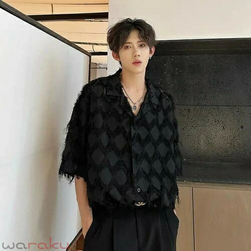 樂天商城 - メンズ メンズ服 飾りステッチ シャギー シャツ 半袖 格子柄 おしゃれ かっこいい シック モノトーン 白 黒 レトロ ほつれ ゆったり きれいめ 大人 韓国 襟付き トップス カジュアル シンプル 男性 春夏 夏用 トレンド 2xl 3xl