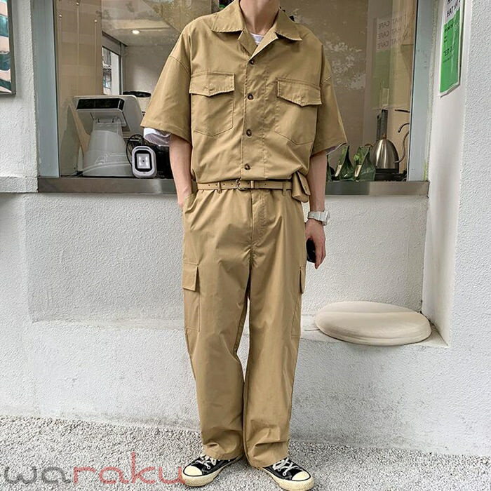 つなぎ メンズ おしゃれ オールインワン ビッグシルエット オーバーサイズ カバーオール ワイドパンツ 作業服 作業着 オーバーオール ..