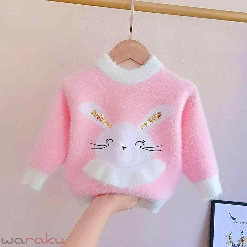 子供服 ニット セーター 秋冬 女の子 針編み トップス カットソー かわいい ウサギ...