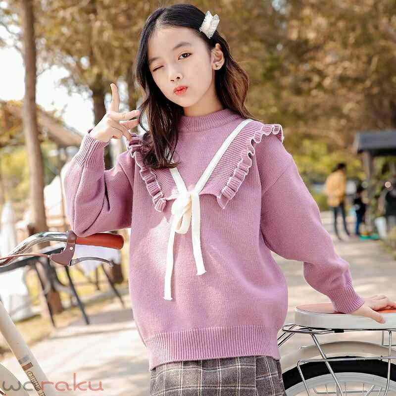 ニット 女の子 キッズ カーディガン 秋冬 裏起毛 子供服 トップス セーター 蝶結び...