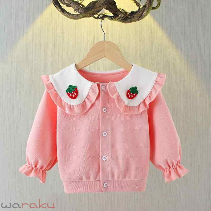 風衣 - 子供服 女の子 カーディガン 薄手 春秋 ニット ベビー 上着 かわいい ガーリー 長袖 トップス コットン