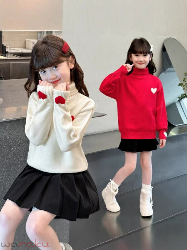ニット・セーター キッズ 女の子 裏起毛 冬 高ネック 子供 ニットセーター 厚手 暖...