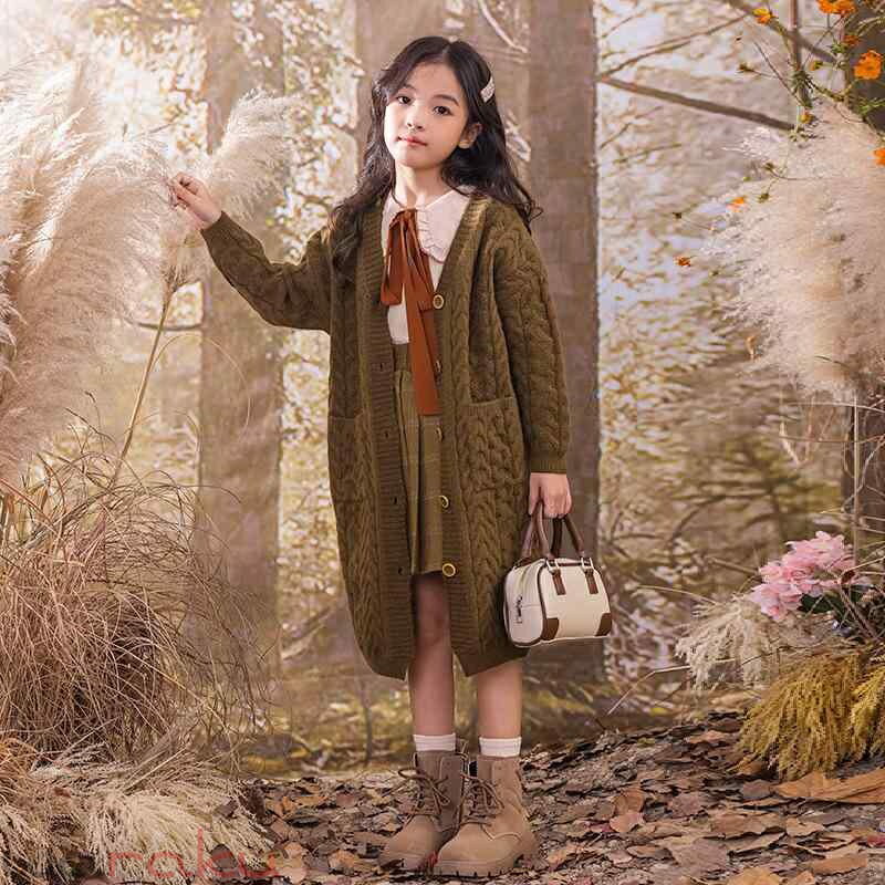 Rakuten - ニット カーディガン キッズ 女の子 秋冬 厚手 Vネック ニット トップス アウター 子供服 ジュニア おしゃれ かわいい 長袖 無地 普段着 防寒