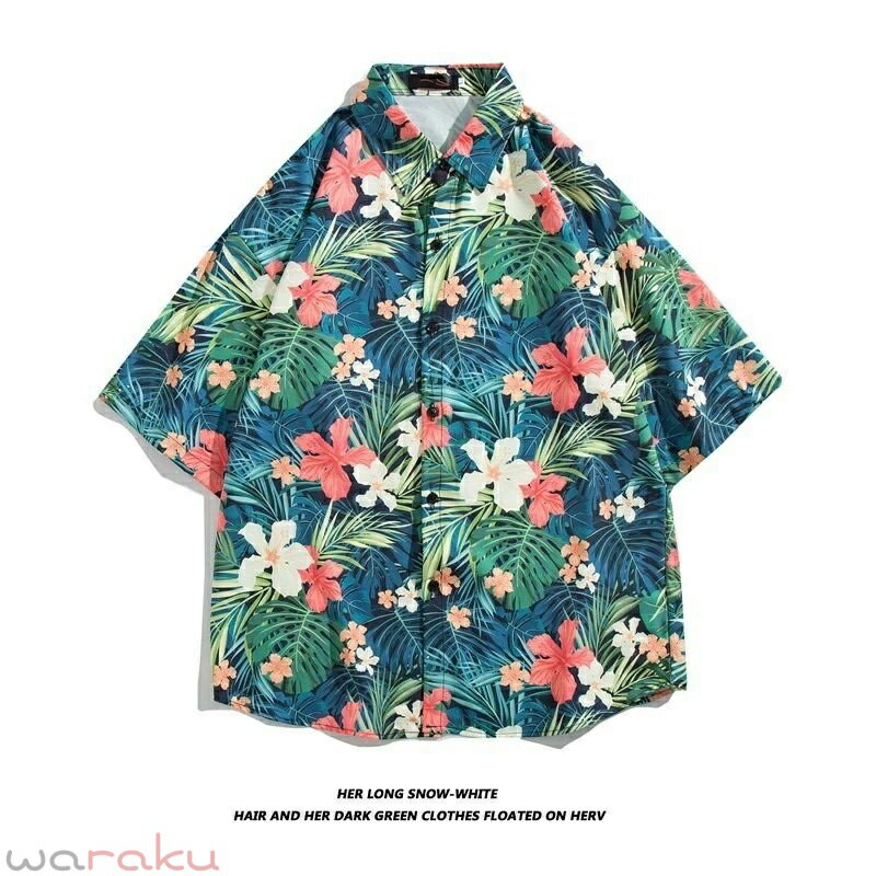 送料無料 アロハシャツ メンズ 半袖シャツ 薄手 トップス 夏服 ビーチ リゾート 花柄 植物たっぷり ハワイアン 海外旅行 メンズシャツ ルームウェア 男女兼用 海辺 サマーシャツ カップル ゆったりカジュアル シャツ 開襟シャツ 楽天海外通販