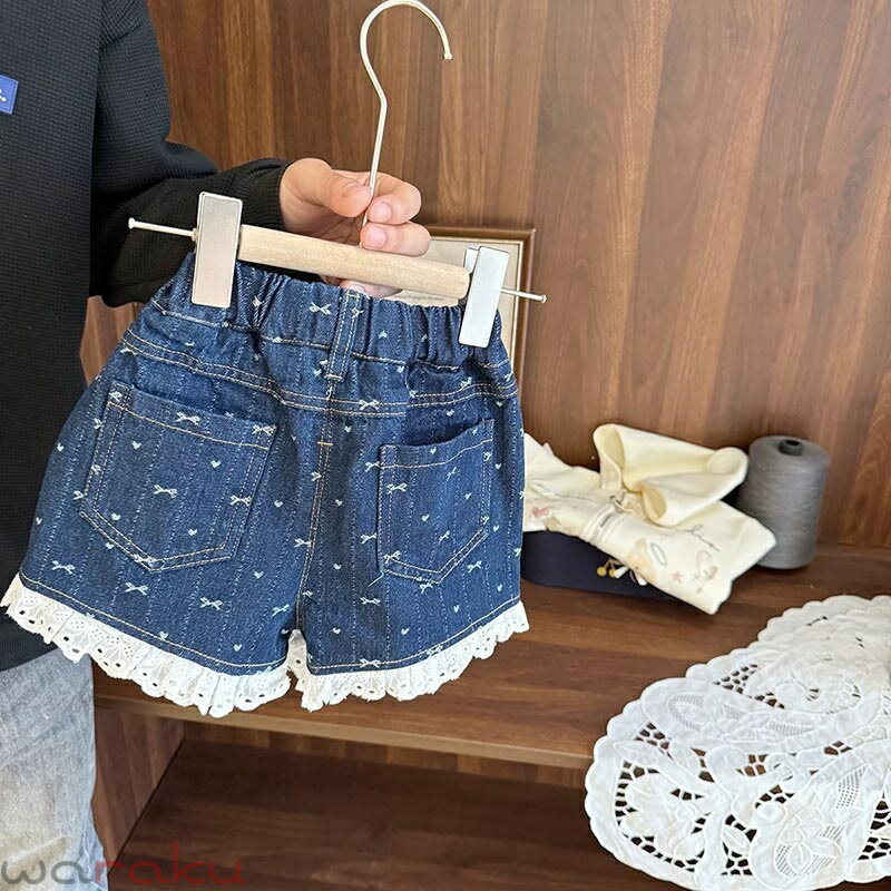 送料無料 ベビーショートパンツ ジーンズ リボンショートパンツ 女の子 デニム パ...