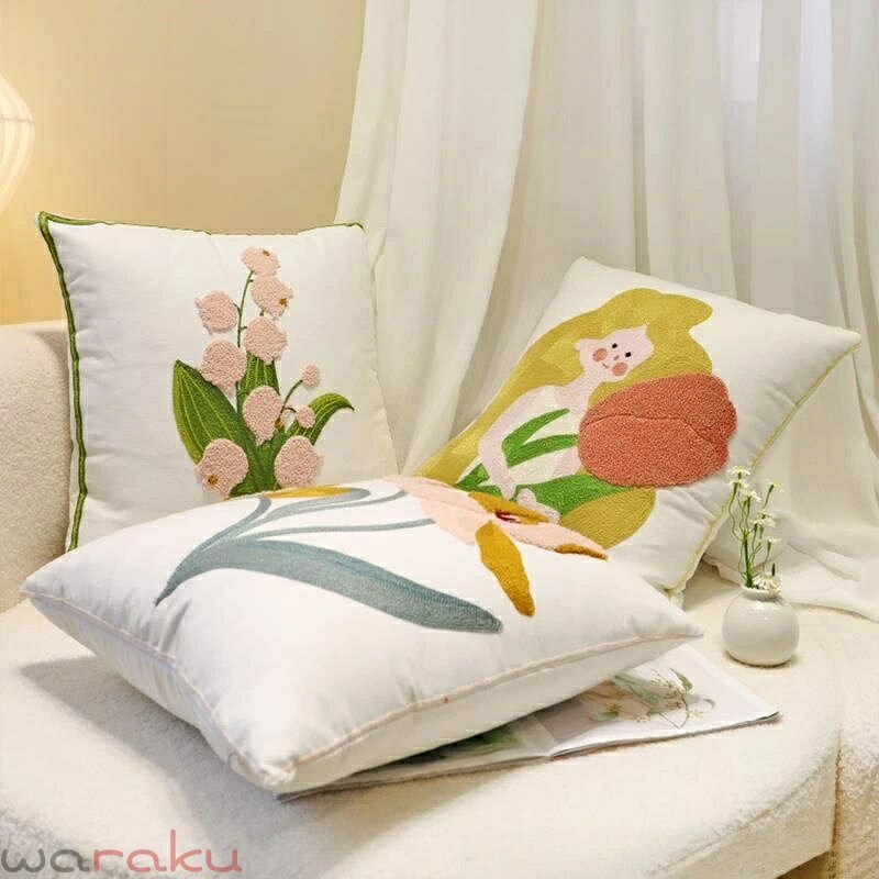 送料無料 クッションカバー 抱き枕カバー45cm×45cm 座布団カバー 刺繍柄 チューリップ 背当てカバー 花柄 角型 四角 無地 シンプル 高級感 在宅勤務 マルチカラー 一人暮らし 北欧 新築祝い ギフト 春夏 花柄 母の日 プレゼント 楽天海外通販 [2]