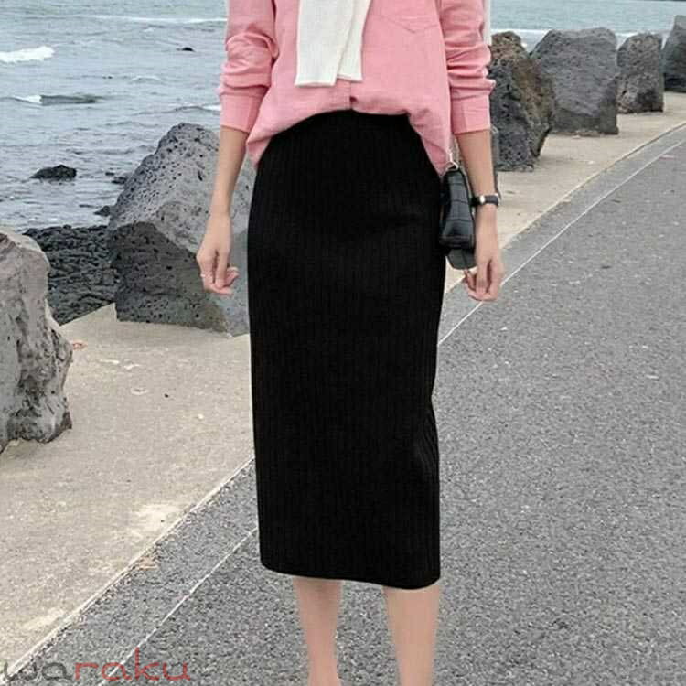 タイトスカート レディース ウエストゴム リブ ボトムス タイトスカート スカート ...