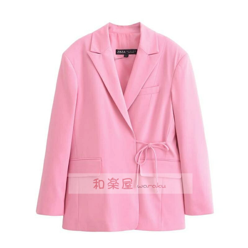 ジャケット レディース テーラードジャケット 長袖 ゆったり 肩パッド入り ピンク系 ポリエステル 文芸風