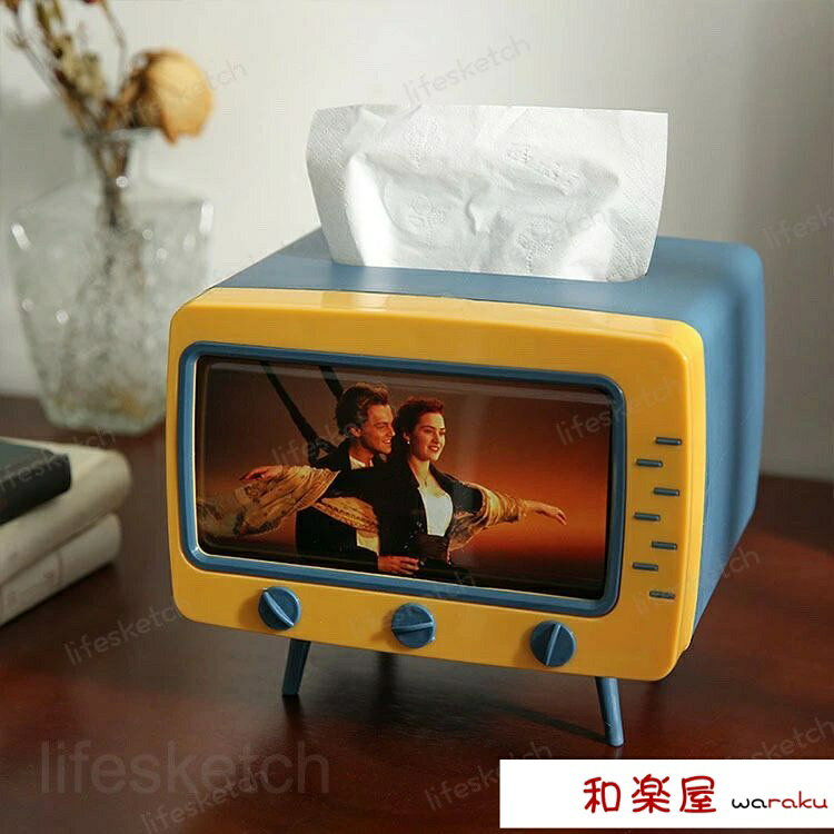 テレビ型 ティッシュケース おしゃれ スマホスタンド一体型 ティッシュボックス カジュアル かわいい ティッシュカバー ソフト シンプル 紙収納 寝室 部屋 ボックスティッシュケース 収納 プレゼント ギフト [3]