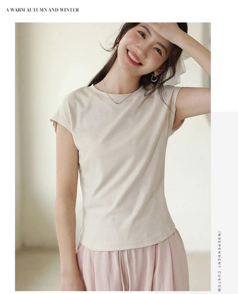 Rakuten - Tシャツ クルーネック レディース トップス フレンチスリーブ 無地 ゆったり カジュアル 二の腕カバー スポーツ コットントップス オフィス フォーマル オフィス インナー 洗える 大人フレンチ 半袖 通勤シャツ キャリア 韓国 春夏 M L ホワイト ブラック グレー ピンク