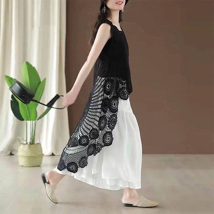 【2点600円割引】ワンピース レディース レースワンピース ビスチェ ワンピ チュニックワンピース レース トップス かぎ編み ノースリーブ ベスト ゆったり 大きいサイズ 透かし編み ナチュラル カジュアル レイヤード 重ね着