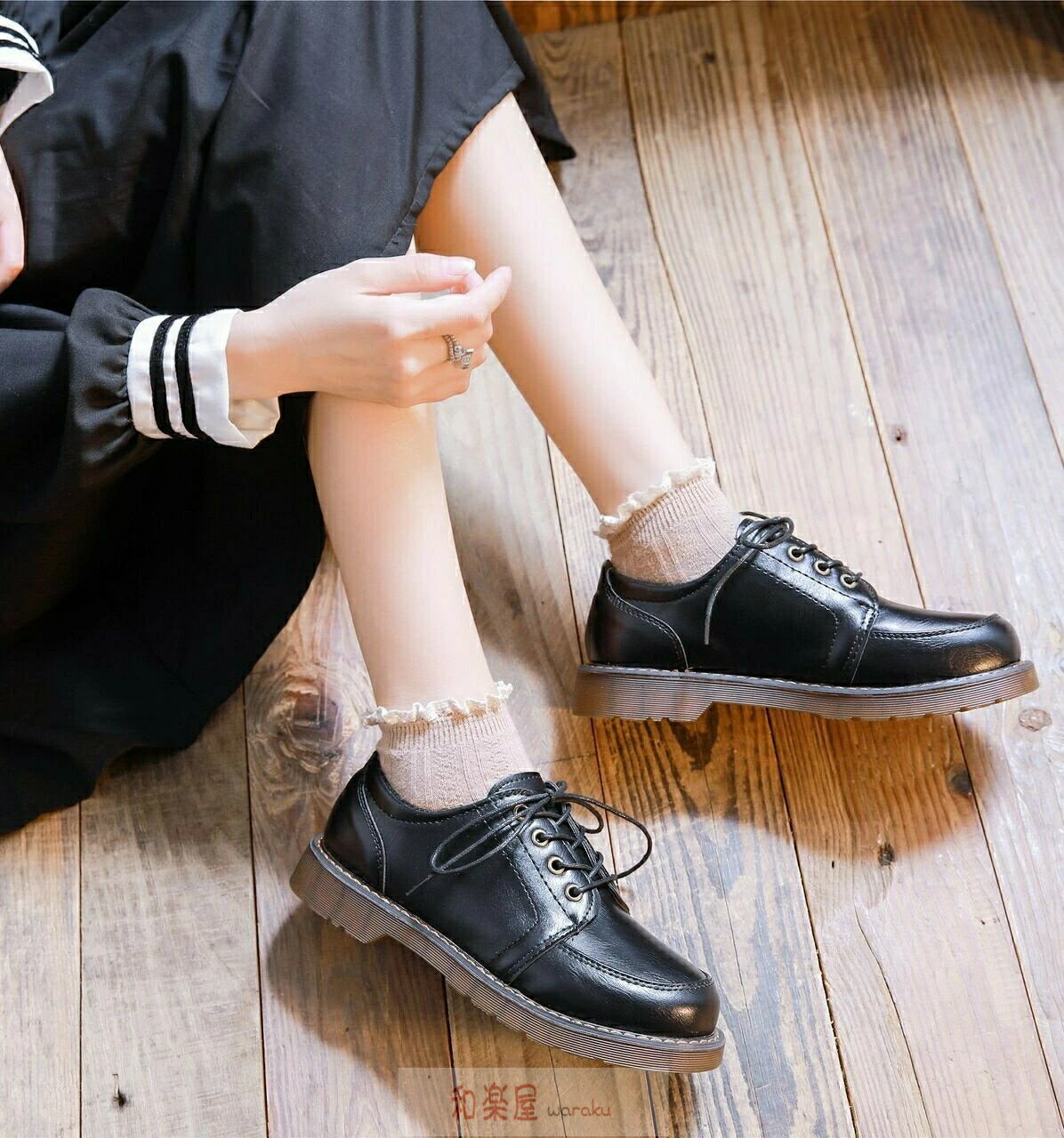 レディースメダリオンレザーシューズ合成革靴ブローグクラシック春ローヒール学生高校生22.5cm~25cm【Alita】