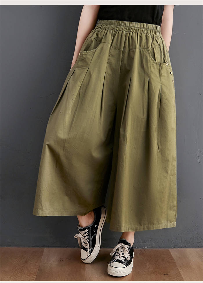 ワイドパンツ レディース きれいめ 大きいサイズ 夏 綿 コットン ワイドパンツ 九分丈 ガウチョパンツ ワイド ボトムス パンツ 無地 カーキ キャメル ブラック ウエストゴム 着痩せ 美脚 通勤 ゆったり 可愛い 通勤 OL 30代 40代 50代