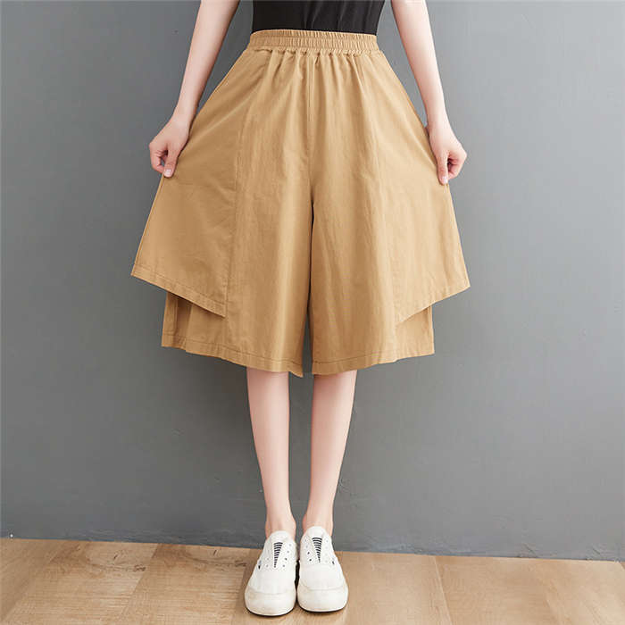 ハーフパンツ スカート風 夏 レディース ワイドパンツ パンツ 5分丈 パンツスカート ウエストゴム ドッキング キュロットスカート 不規則 膝丈 半ズボン 短パン ショーパン サマーパンツ ハーフ丈 カジュアル 体型カバー ゆったり 無地 涼しい お出かけ 40代 50代