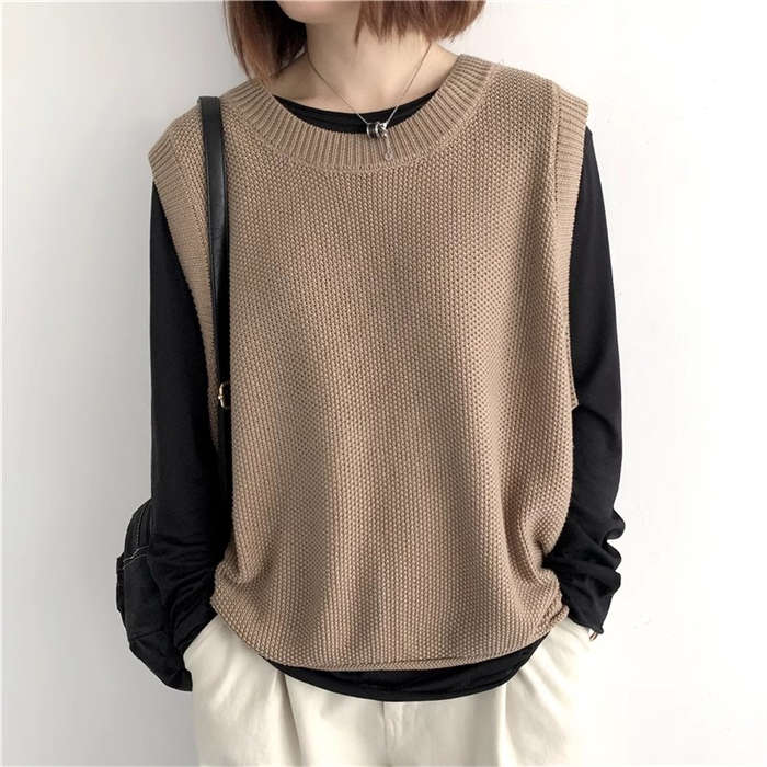 樂天商城 - 【2点600円割引】ニット ベスト レディース プルオーバー 秋 サマー ベスト 春夏 ニットベスト 春秋ベスト おしゃれ 着回し 薄手 トップス 体型カバー ノースリーブ シンプル カジュアル ナチュラル レイヤード 重ね着 定番 クールネック 20代 30代 40代 50代 黒