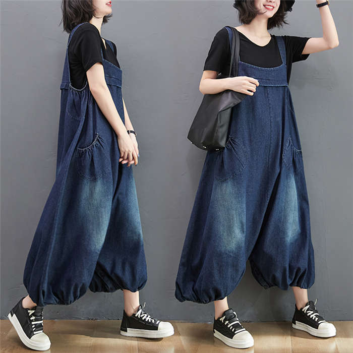 サロペット オールインワン デニムパンツ デニムワイドパンツ ロング マキシ丈 春 夏 ゆったり 無地 体型カバー　大きいサイズ カジュアル 可愛い 大人 オシャレ 大きいサイズ 30代 40代 オシャレ ボトムス 着痩せ 大人気