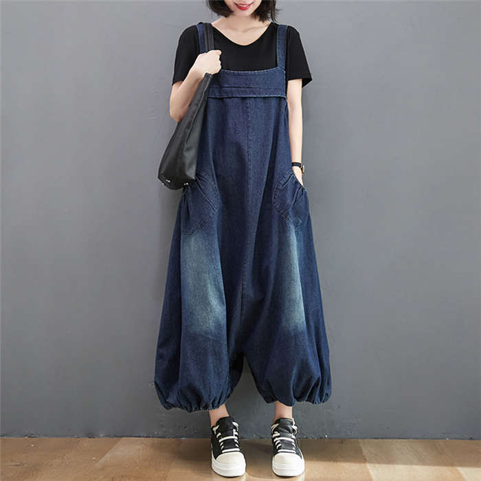 サロペット オールインワン デニムパンツ デニムワイドパンツ ロング マキシ丈 春 夏 ゆったり 無地 体型カバー　大きいサイズ カジュアル 可愛い 大人 オシャレ 大きいサイズ 30代 40代 オシャレ ボトムス 着痩せ 大人気