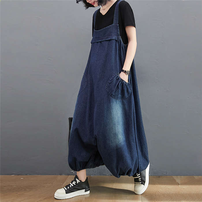 サロペット オールインワン デニムパンツ デニムワイドパンツ ロング マキシ丈 春 夏 ゆったり 無地 体型カバー　大きいサイズ カジュアル 可愛い 大人 オシャレ 大きいサイズ 30代 40代 オシャレ ボトムス 着痩せ 大人気