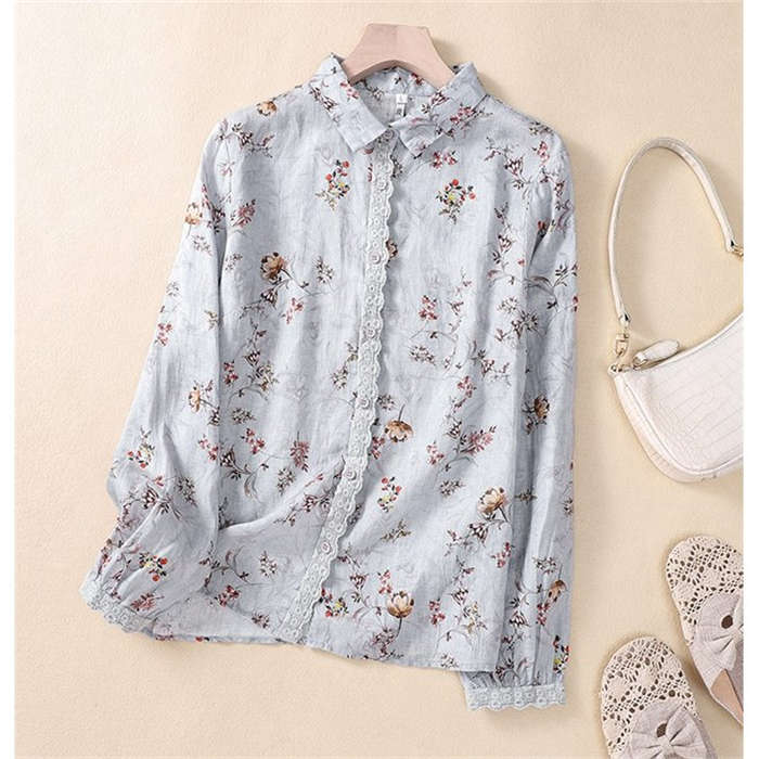 シャツ ブラウス レディース 春 夏トップス 花柄シャツ コットンリネン 長袖 綿麻風 可愛い ゆったり 着痩せ 春 ナチュラル 大人 通勤 お洒落 上品