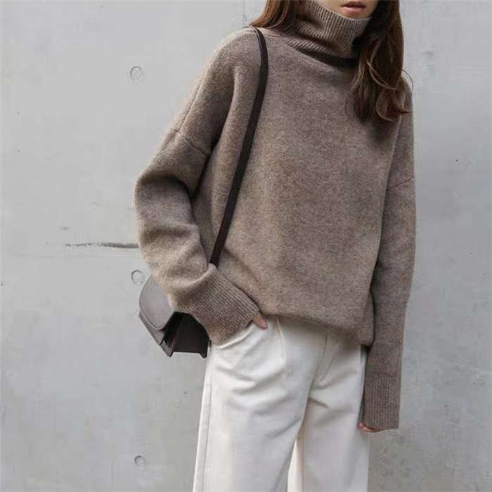 乐天商城 - 【2点600円割引】ニットセーター レディース 秋冬 40代 長袖 ニットトップス 無地 セーター ハイネック ショット丈 無地セーター ゆったりプルオーバー 厚手 おしゃれ カジュアル 着痩せ オシャレ