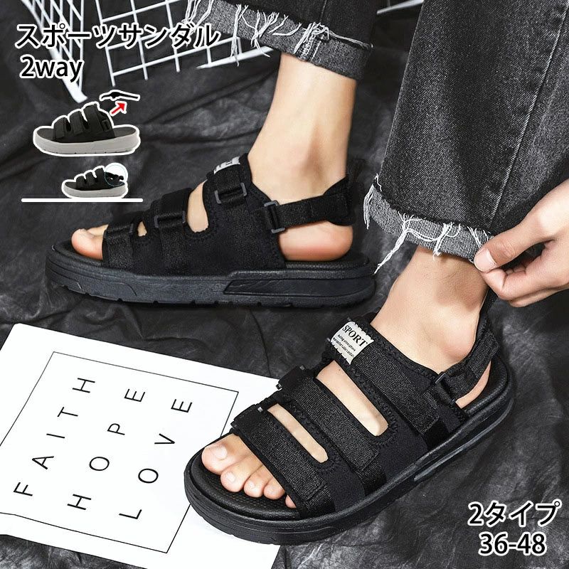 スポーツサンダル ビーチサンダル メンズ サンダル アウトドア 滑り止め 夏 ビーチ 英字 アウトドア フ..