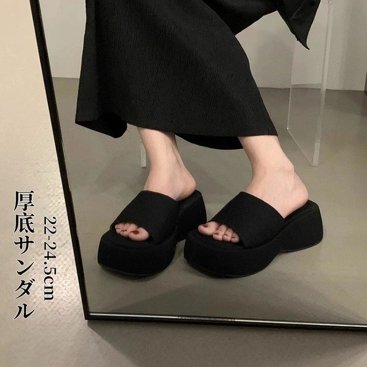 【2点600円割引】サンダル レディース 厚底サンダル ビーチサンダル おしゃれ 夏用 ルームシューズ サンダル スリッパ ミュール 室内用 室外兼用 ゴム シューズ 美脚 歩きやすい 滑り止め 疲れない 散歩 軽量 洗える 22-24.5cm ブラック