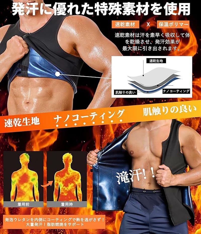 【2点600円割引】サウナシャツ 運動着 ウォーキングウェア メンズ ジムウェア サウナスーツ メンズ ランニングベスト ウエストシェイパー メンズ 3