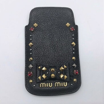 ◆[USED]◆送料無料◆ミュウミュウ miumiu：スタッズ×レッドストーン スマホケース ブラック iPhone4/iPod touch スマートフォンケース◆ 【RCP】【中古】◆