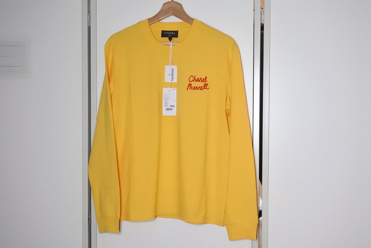 ◆[USED/新品未使用]◆送料無料◆シャネル CHANEL：CHANEL X PHARRELL WILLIAMS ファレル　国内2個 コラボ ロングTシャツ イエロー　 Mサイズ ホワイト 未使用タグ付 黒 ◆ 【RCP】【中古】◆