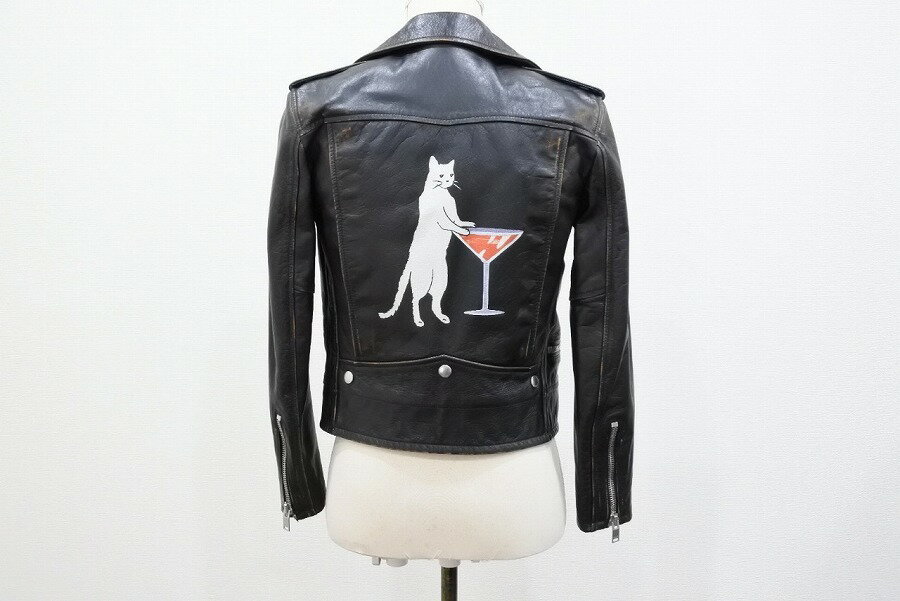 ◆[USED/中古]◆送料無料◆【良好】 SAINT　LAURENT　サンローラン　ライダースジャケット　猫　黒 アウター 34 牛革　 レディース 中古 良好 【RCP】【中古】