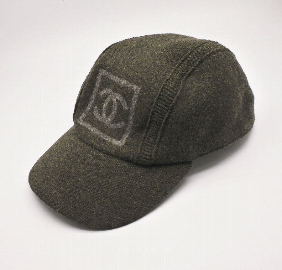 ◆[USED/美品]◆【中古】CHANEL　シャネルスポーツ ココマーク　ウールキャップ　モスグリーン【RCP】