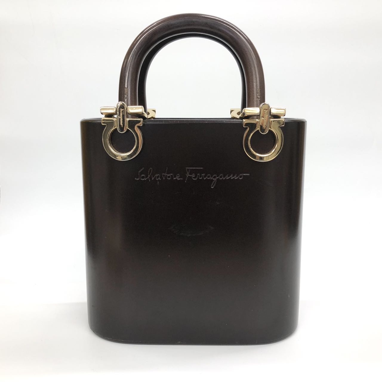 [USED/中古]Salvatore Ferragamo サルヴァトーレフェラガモ ハンドバッグ ヴィンテージ ウッドバッグ ガンチーニ金具 ウッドハンドル ..