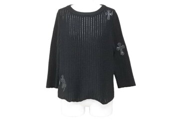 CHROME HEARTS クロムハーツ トップス ロングTシャツ 長袖 レザークロスパッチ ブラック サイズS レディース 良好 37416