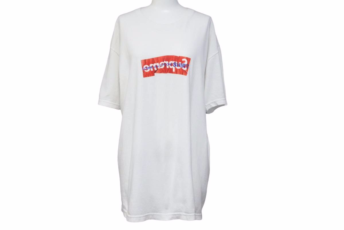 Supreme シュプリーム コムデギャルソン ボックスロゴ Tシャツ ホワイト レッド コットン メンズ サイズL 中古 N28252