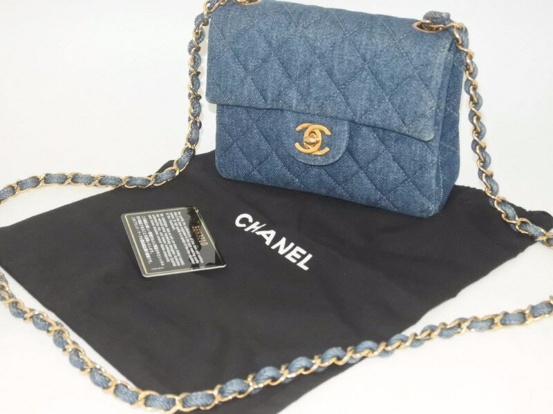 新品同様 シャネル CHANEL ミニマトラッセ チェーン ショルダー バッグ デニム ブルー A01115 ゴールド 金具 29517