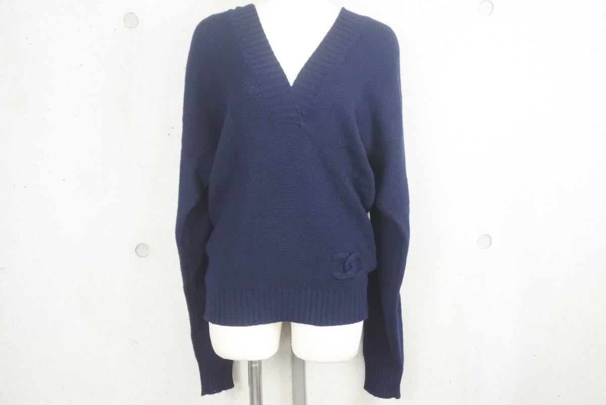 [USED/中古]CHANEL シャネル ニット・セーター ニットパーカー トップス セーター ネイビー ボーダー P32600 ココマーク 34285 08P P32600K00756 M5823 カシミヤ 34 Aランク【中古】