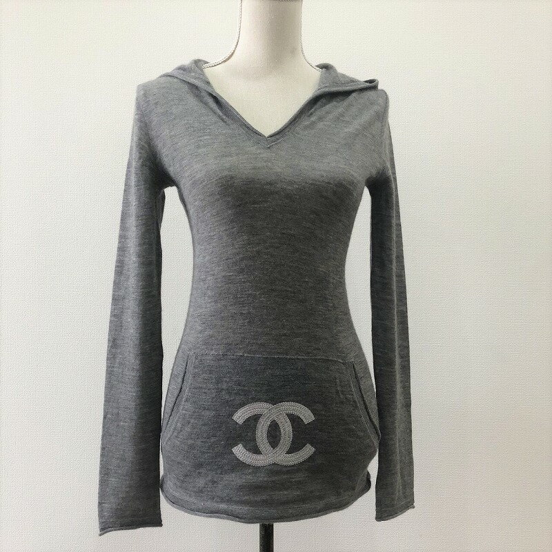 [USED/中古]CHANEL シャネル ニット・セーター 長袖ニット セーター ヴィンテージ ニットパーカー 長袖 スパンコール ココマーク グレー 09A P36083K02232 AT890 34 Aランク【中古】